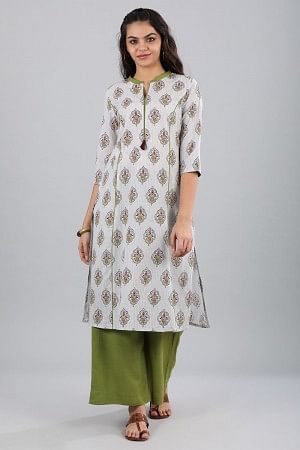 Cream Mandarin Neck Printed kurta