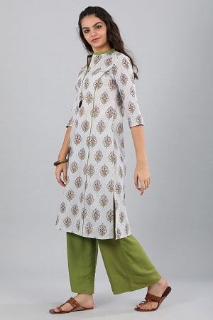 Cream Mandarin Neck Printed kurta