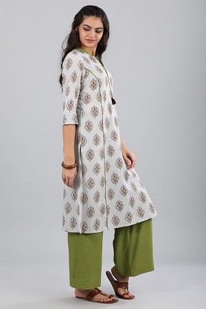 Cream Mandarin Neck Printed kurta