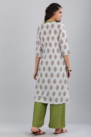 Cream Mandarin Neck Printed kurta