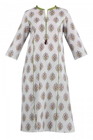 Cream Mandarin Neck Printed kurta