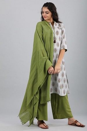 Cream Mandarin Neck Printed kurta