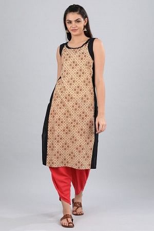 Ecru Round Neck Printed kurta