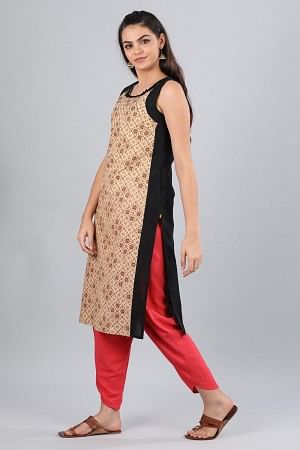 Ecru Round Neck Printed kurta