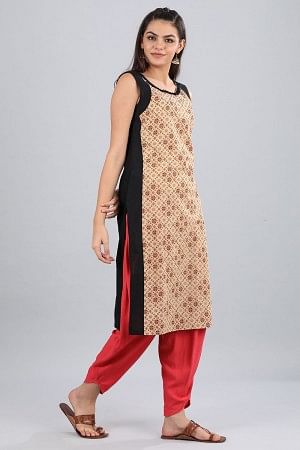 Ecru Round Neck Printed kurta