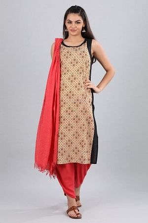 Ecru Round Neck Printed kurta