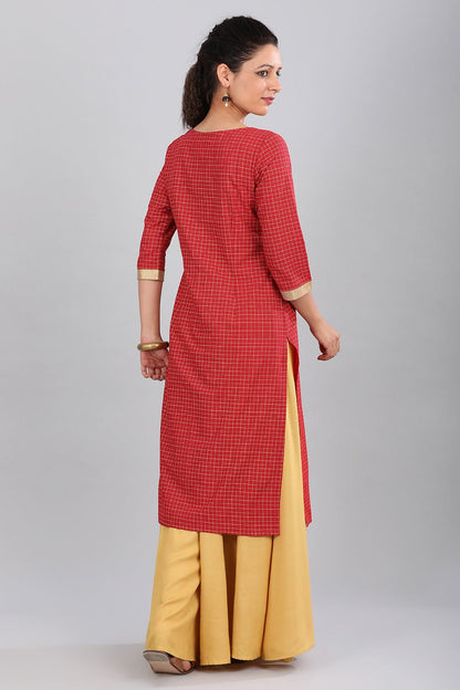 Red Round Neck Printed kurta