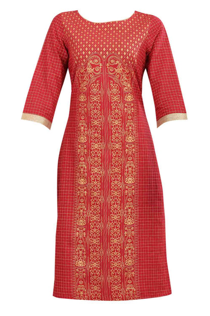 Red Round Neck Printed kurta