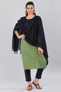 Blue &amp; Green Round Neck Checkered kurta