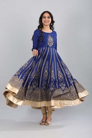 Blue Round Neck Yarn-Dyed kurta