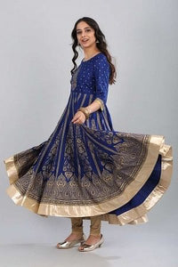 Blue Round Neck Yarn-Dyed kurta