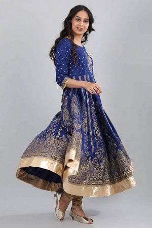 Blue Round Neck Yarn-Dyed kurta