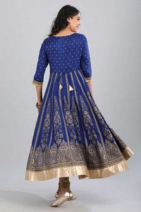 Blue Round Neck Yarn-Dyed kurta