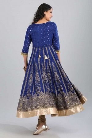 Blue Round Neck Yarn-Dyed kurta
