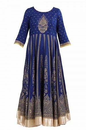 Blue Round Neck Yarn-Dyed kurta