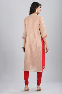 Red &amp; Beige Round Neck Layered kurta