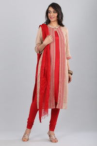 Red &amp; Beige Round Neck Layered kurta