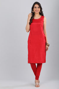 Red &amp; Beige Round Neck Layered kurta