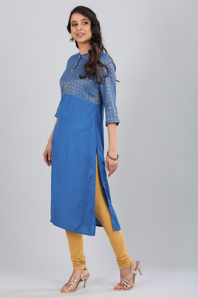 Blue Band Collar Embellished kurta
