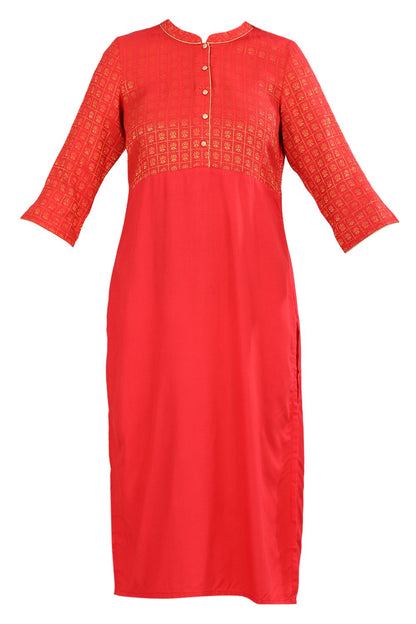 Red Mandarin Neck Embellished kurta