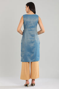 Blue Round Neck Yarn-dyed kurta