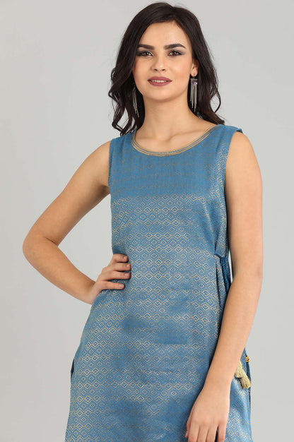 Blue Round Neck Yarn-dyed kurta