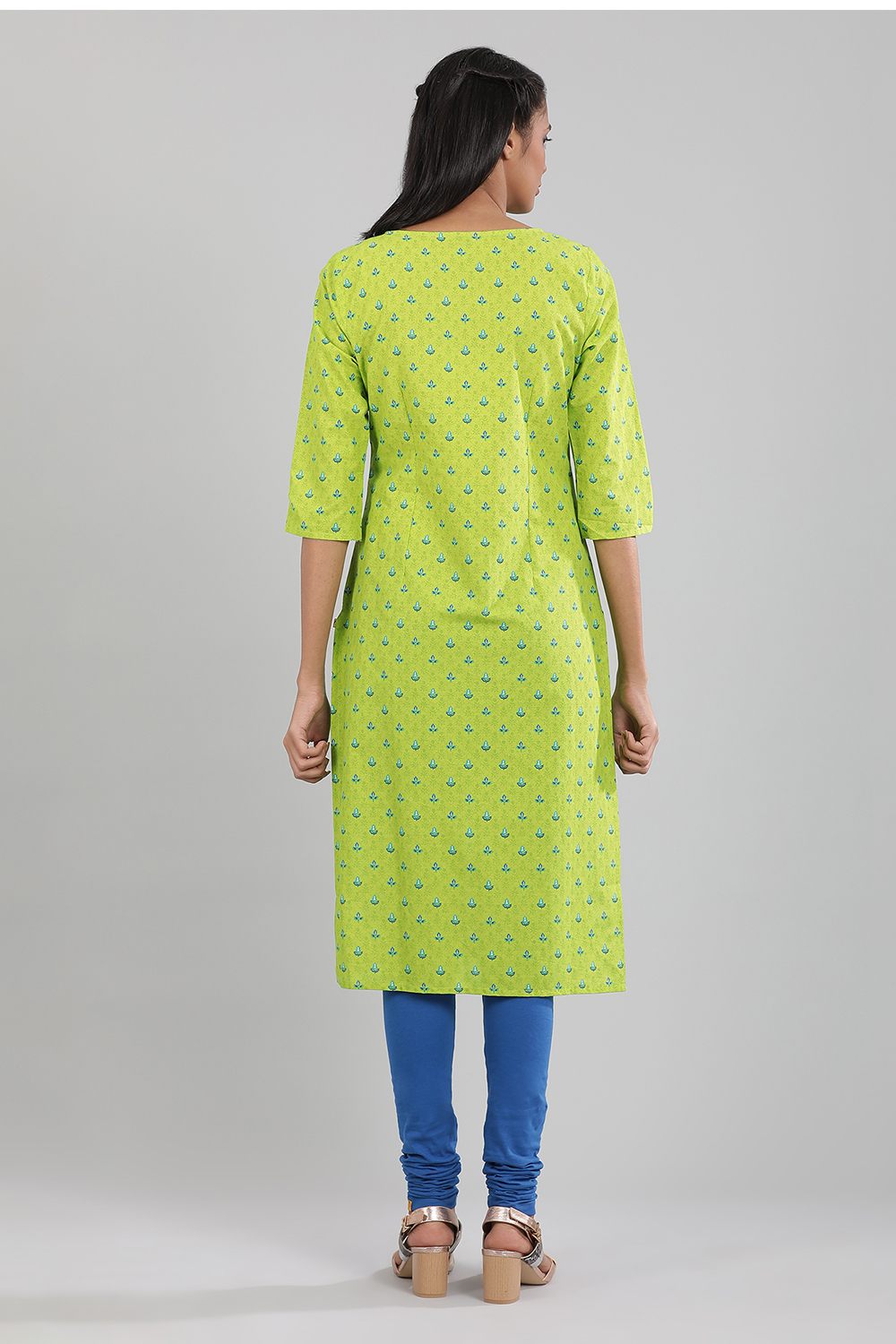 Green Round Neck Printed kurta