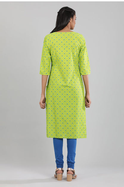 Green Round Neck Printed kurta