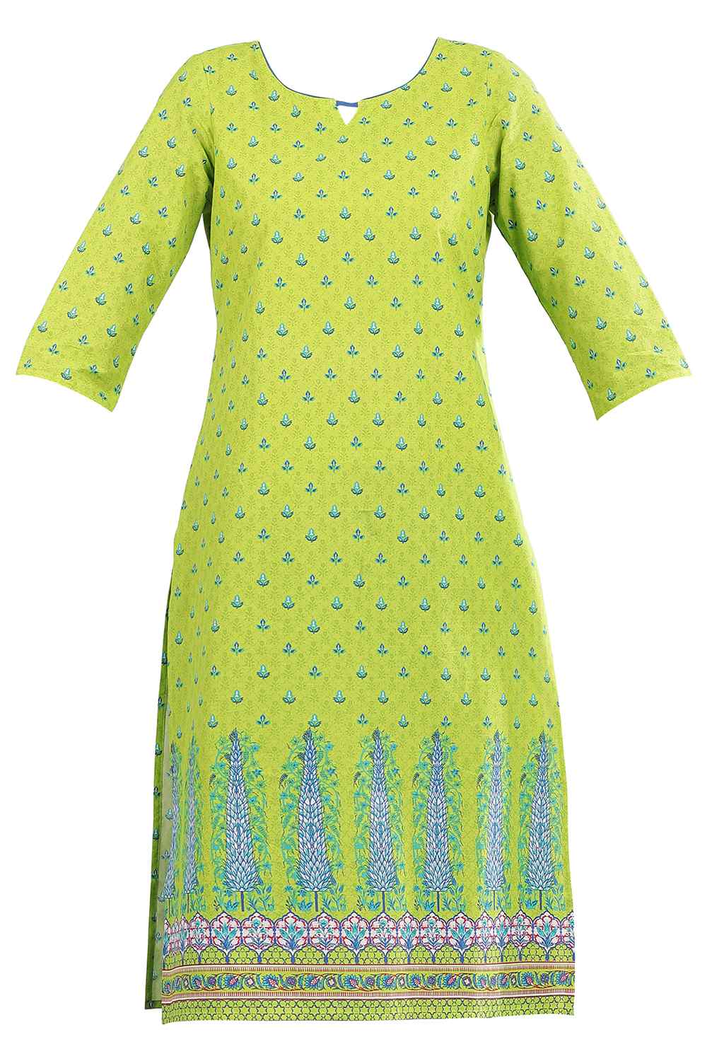 Green Round Neck Printed kurta