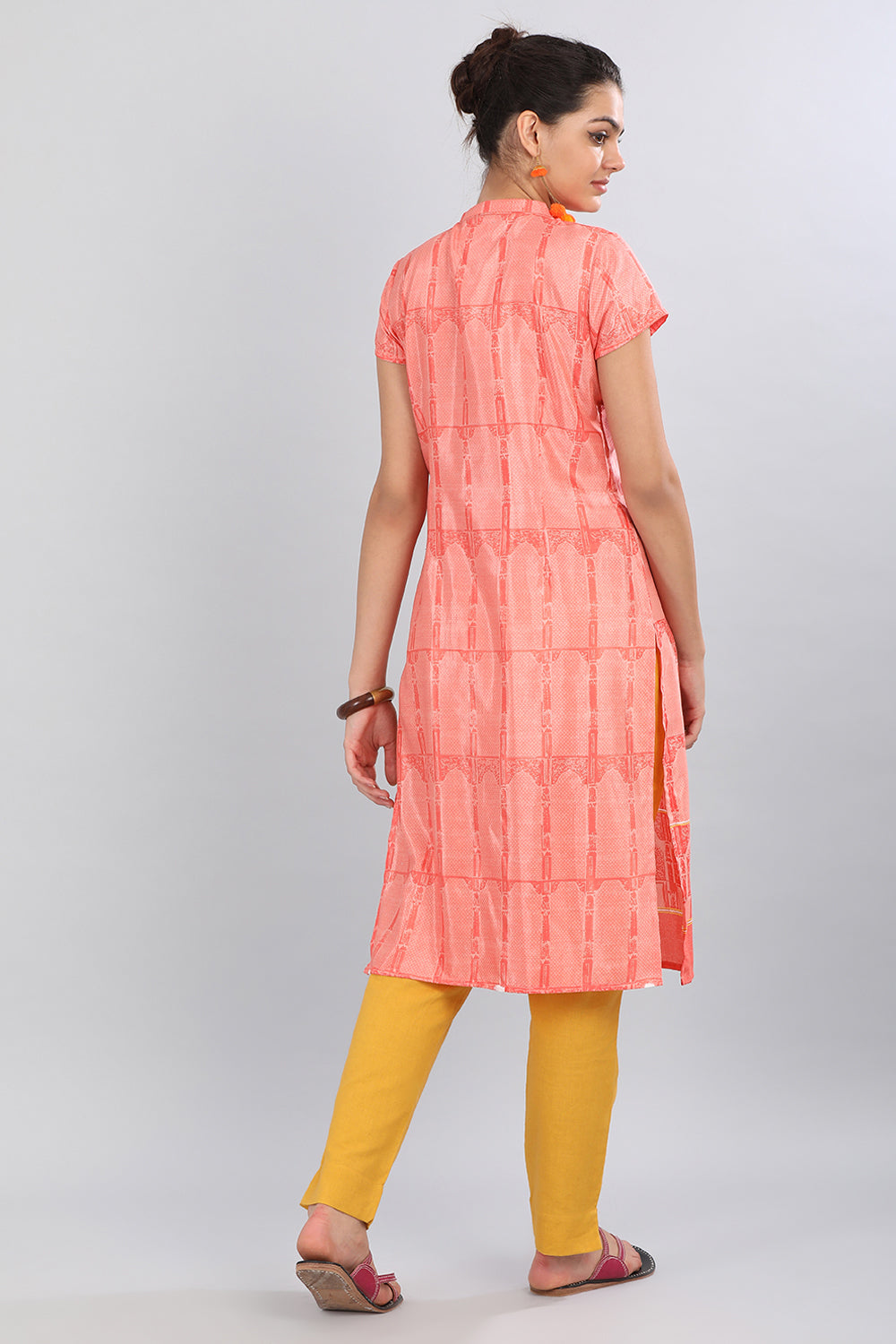 Pink Band Collar Printed kurta