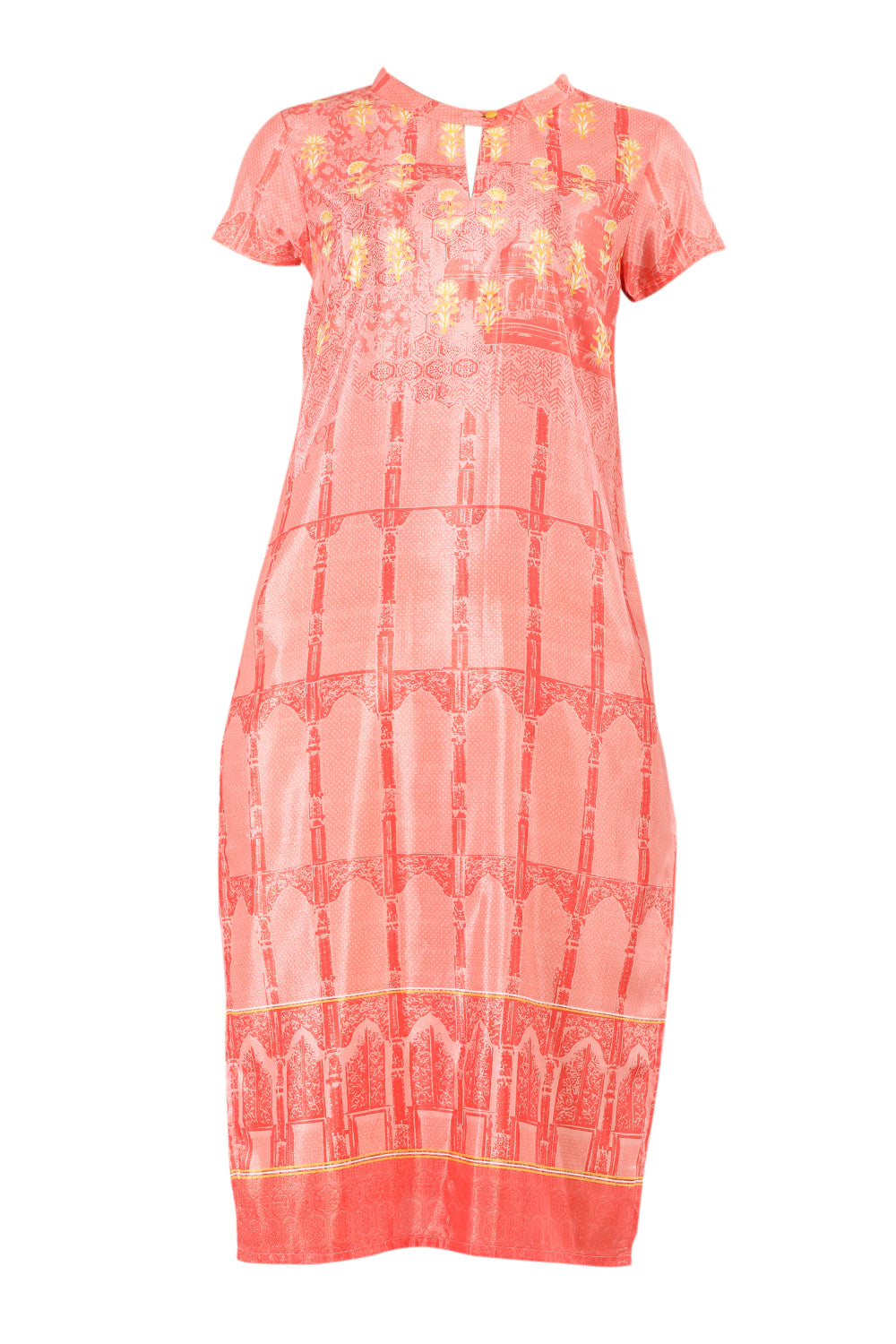 Pink Band Collar Printed kurta