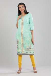 Blue Round Neck Printed kurta