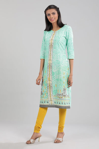 Blue Round Neck Printed kurta