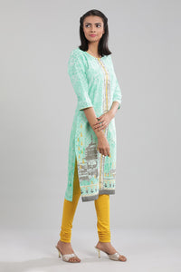 Blue Round Neck Printed kurta