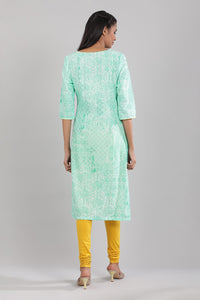 Blue Round Neck Printed kurta