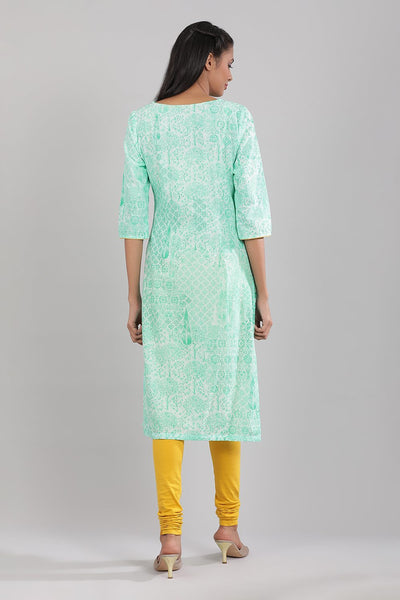 Blue Round Neck Printed kurta