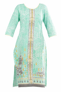 Blue Round Neck Printed kurta