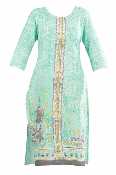 Blue Round Neck Printed kurta