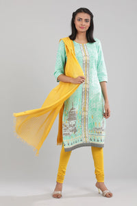 Blue Round Neck Printed kurta