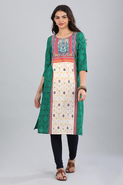 Green Round Neck Printed kurta