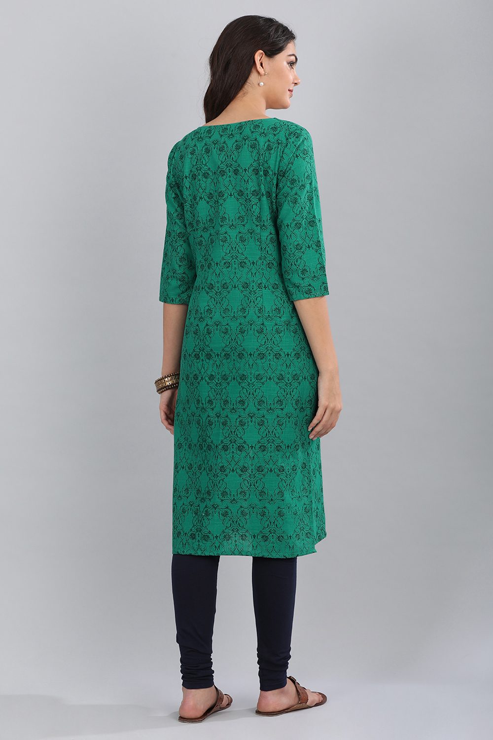 Green Round Neck Printed kurta