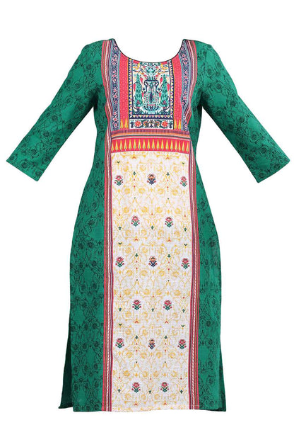 Green Round Neck Printed kurta