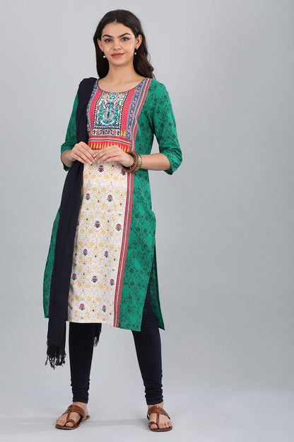 Green Round Neck Printed kurta