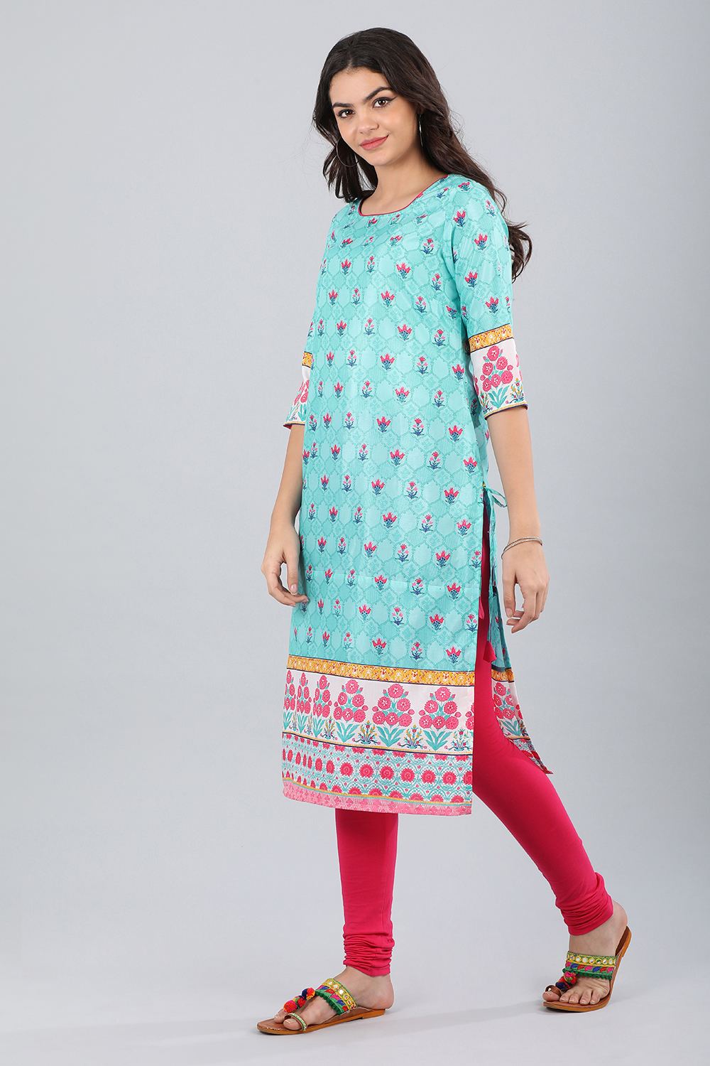 Blue Round Neck Printed kurta