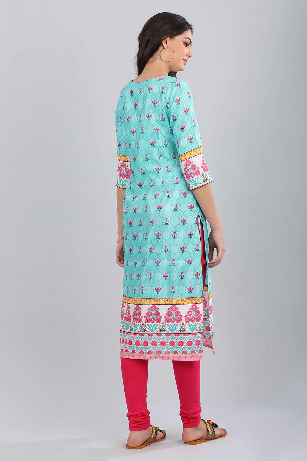 Blue Round Neck Printed kurta
