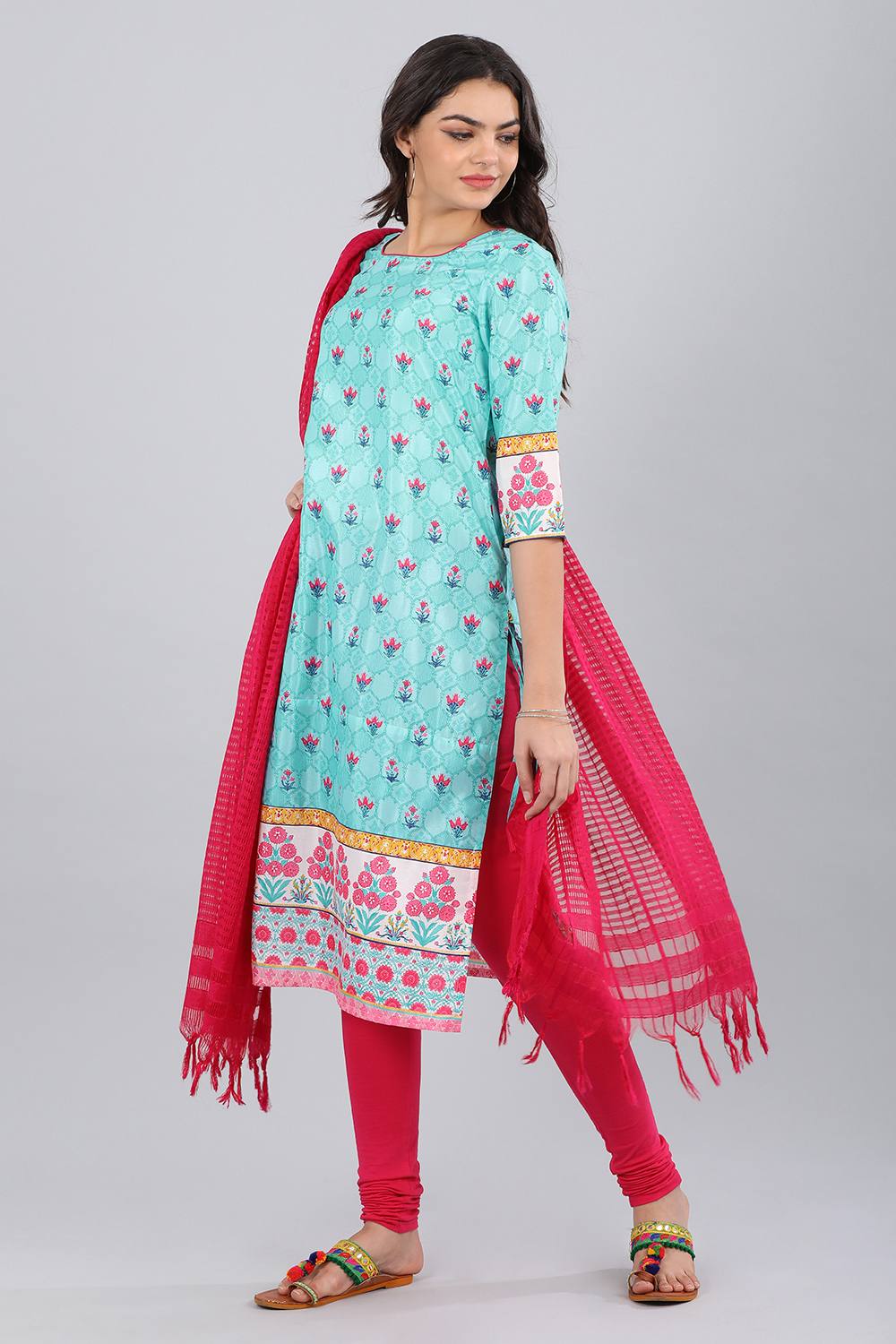 Blue Round Neck Printed kurta