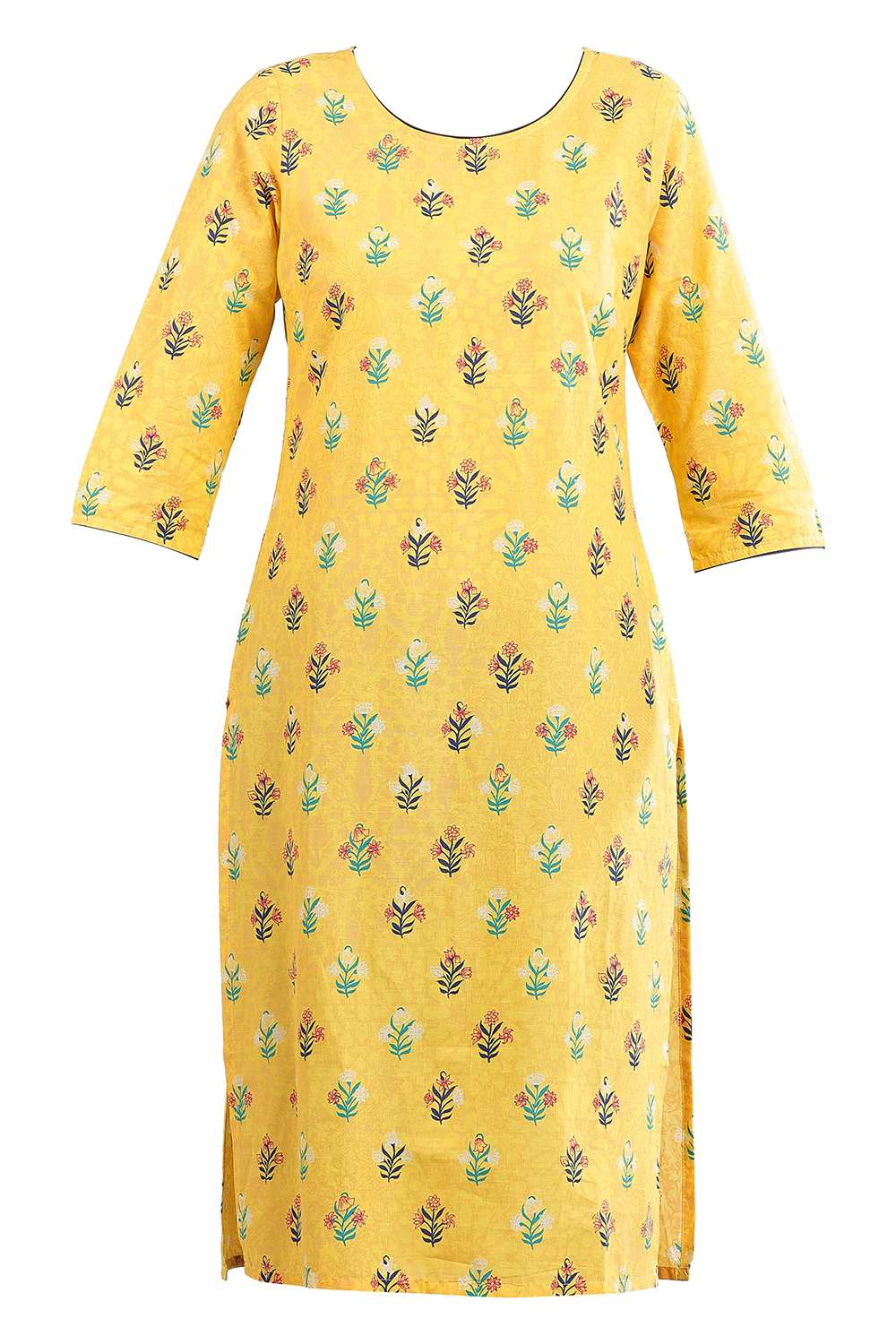 Yellow Round Neck Printed kurta