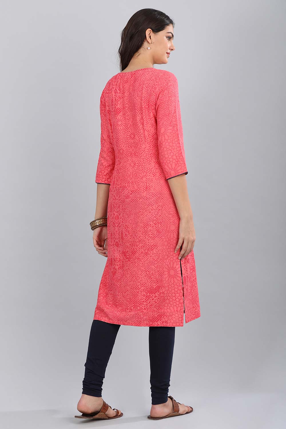 Pink Round Neck Printed kurta