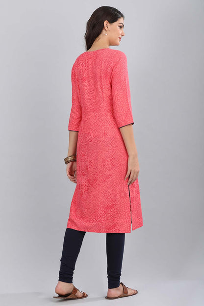 Pink Round Neck Printed kurta