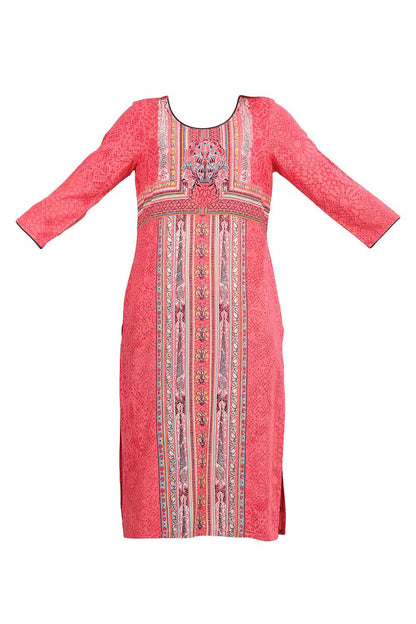 Pink Round Neck Printed kurta